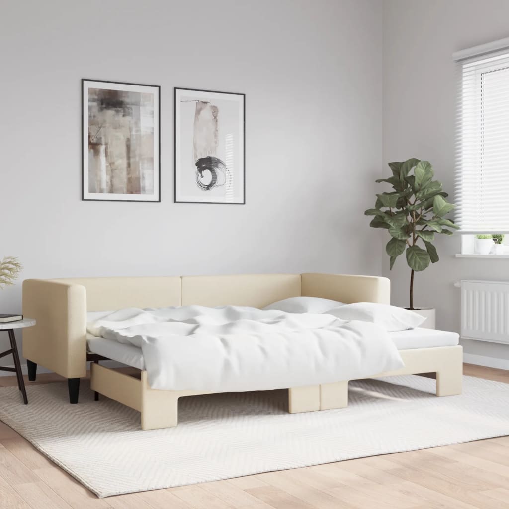 krémszínű kihúzható szövet heverő 90 x 200 cm
