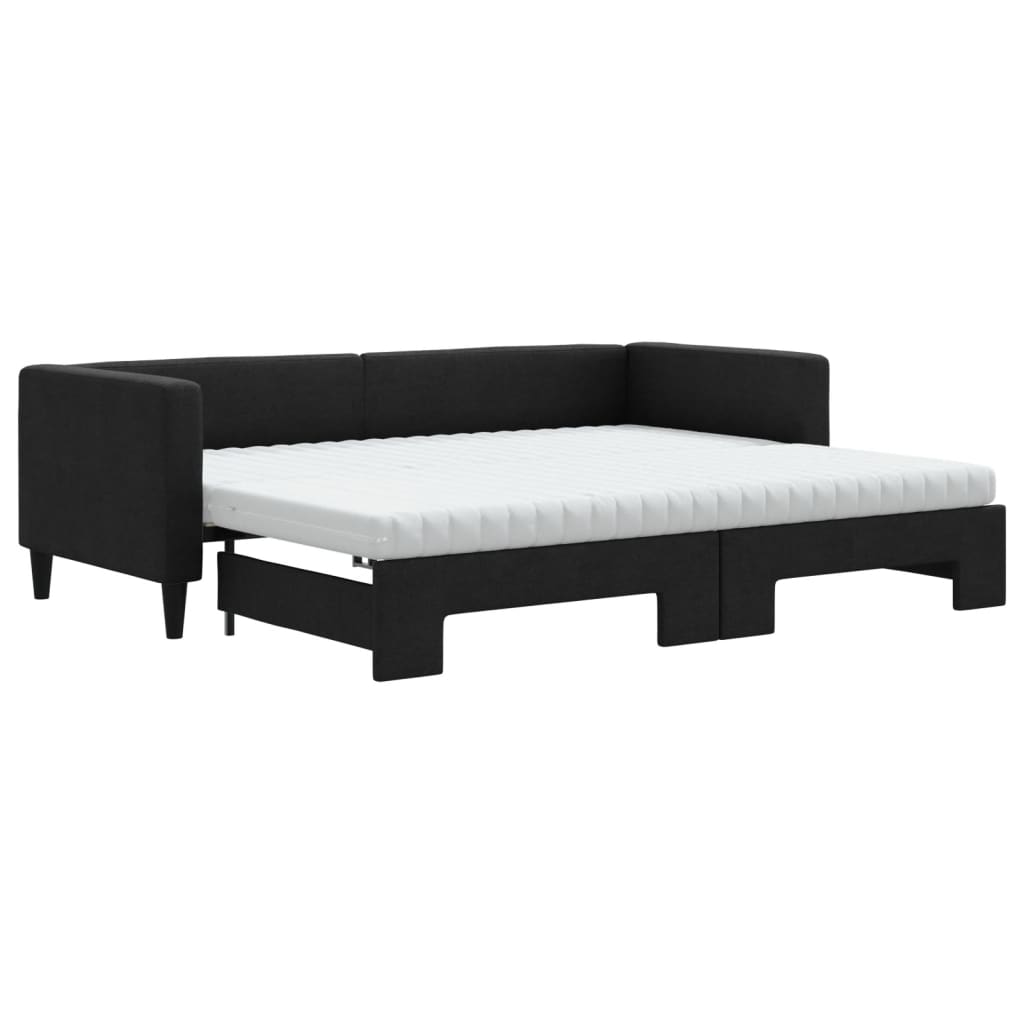 fekete kihúzható szövet heverő matracokkal 80 x 200 cm
