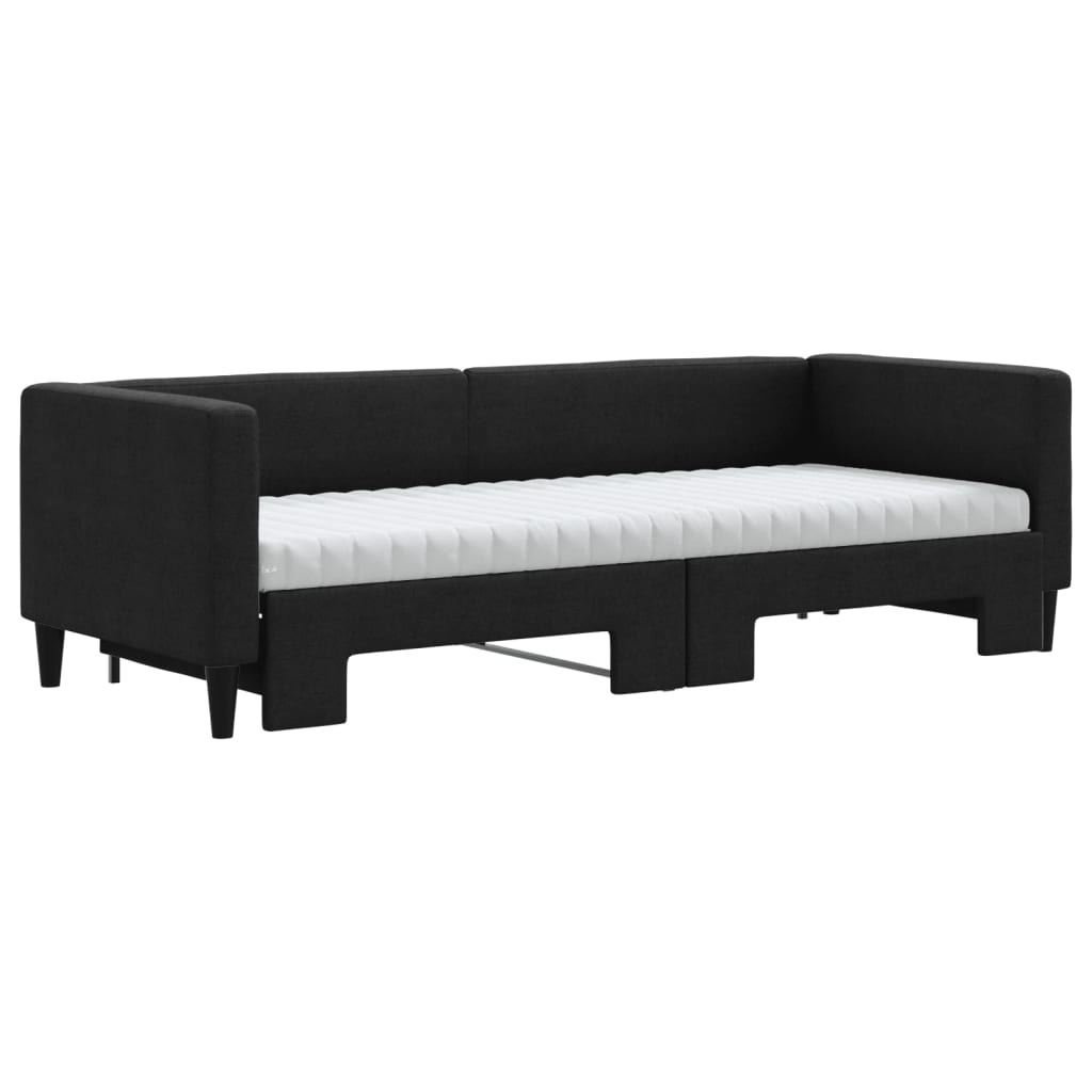 fekete kihúzható szövet heverő matracokkal 80 x 200 cm