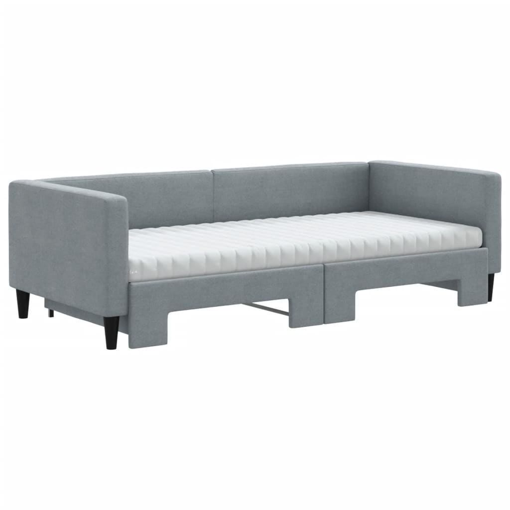 világosszürke kihúzható szövet heverő matracokkal 90 x 200 cm