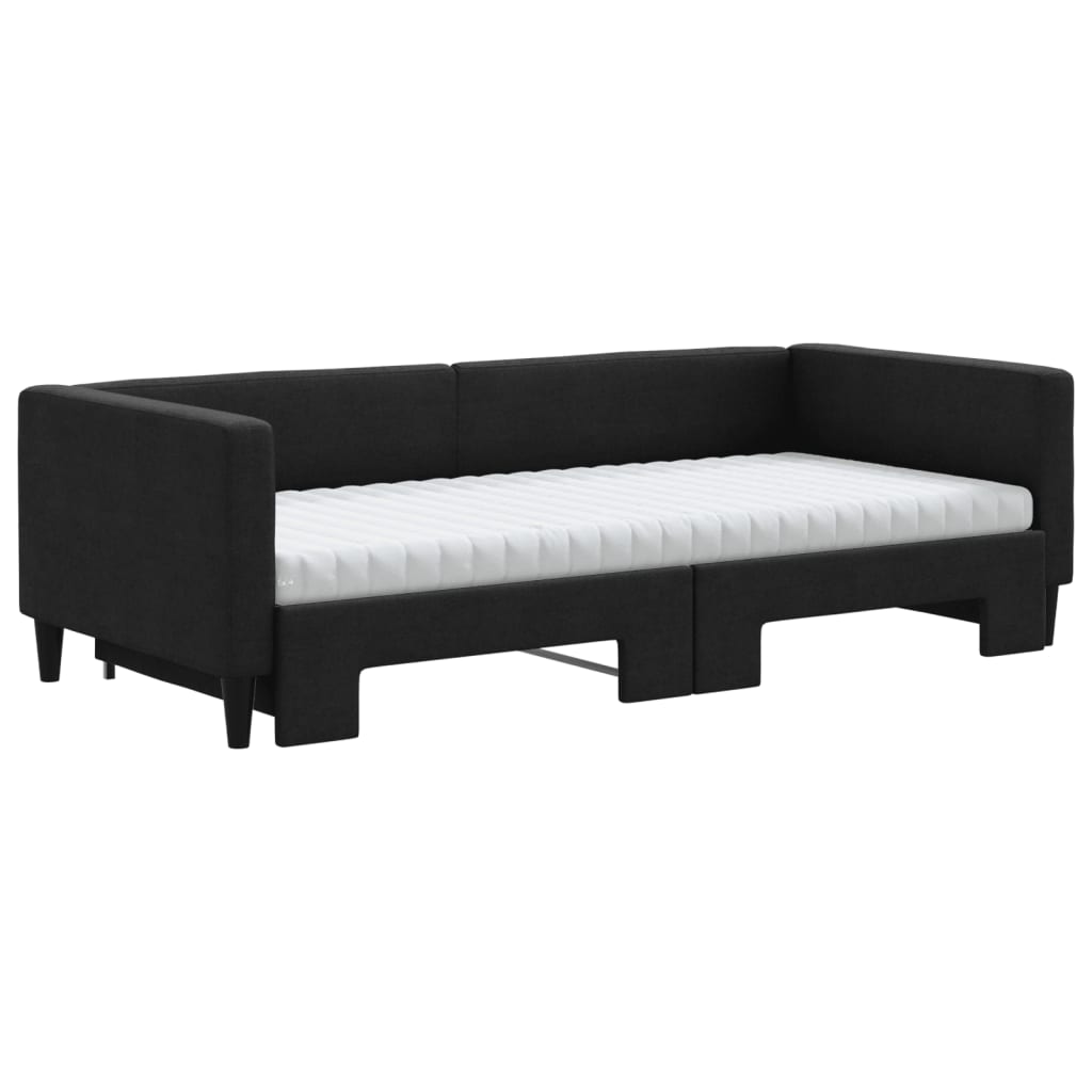 fekete kihúzható szövet heverő matracokkal 90 x 200 cm
