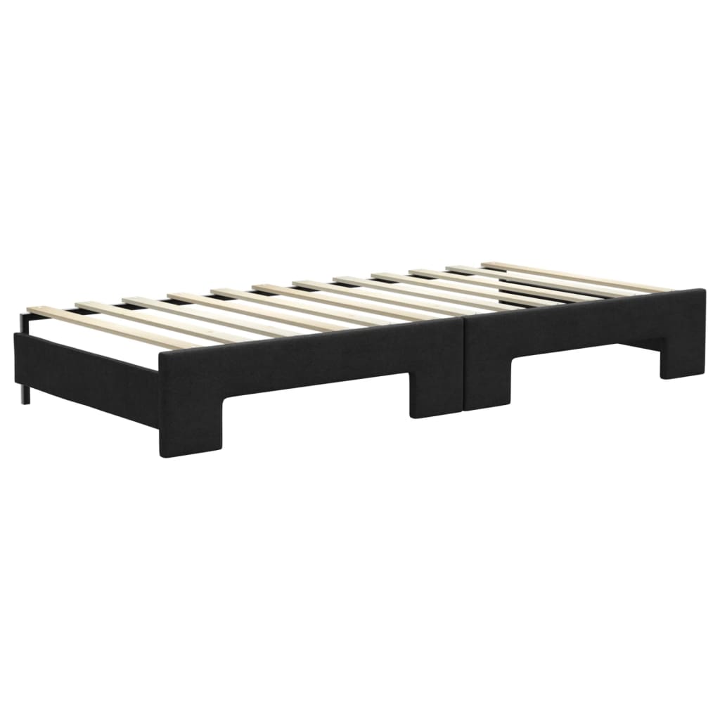 fekete kihúzható szövet heverő matracokkal 90 x 200 cm