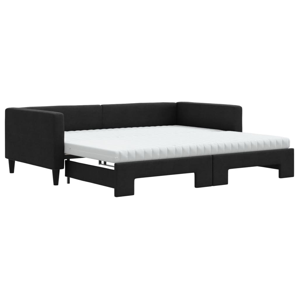 fekete kihúzható szövet heverő matracokkal 100 x 200 cm