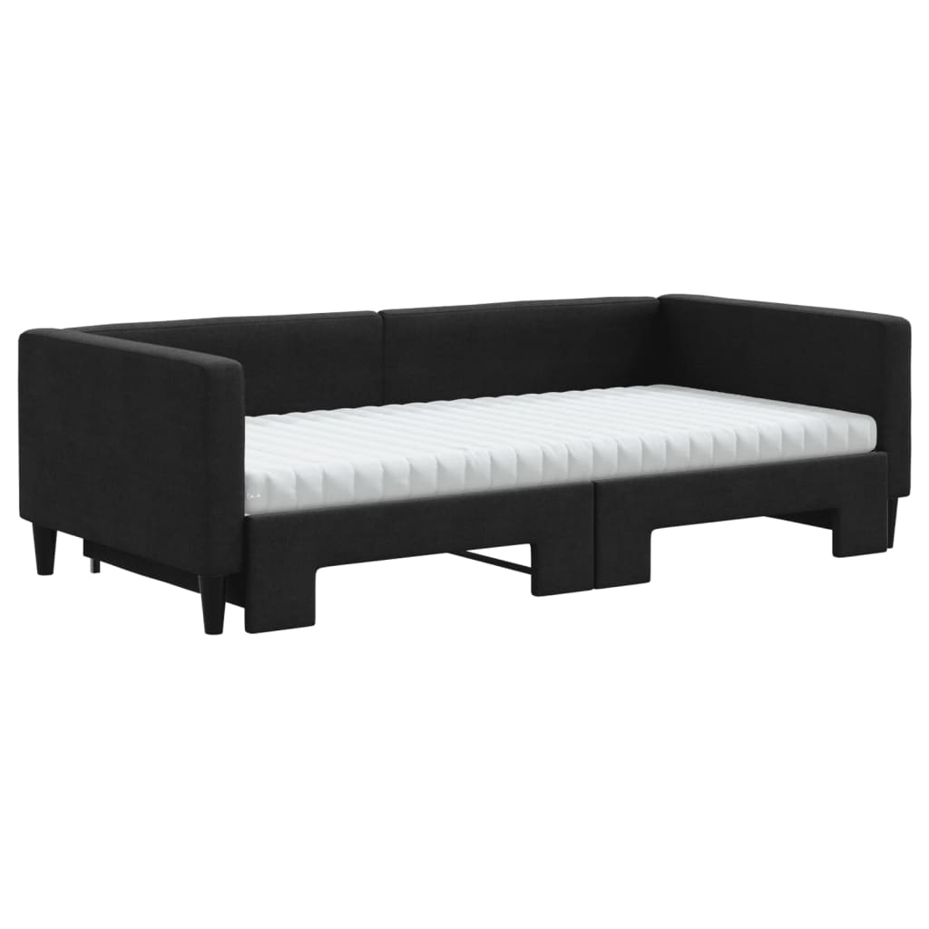 fekete kihúzható szövet heverő matracokkal 100 x 200 cm