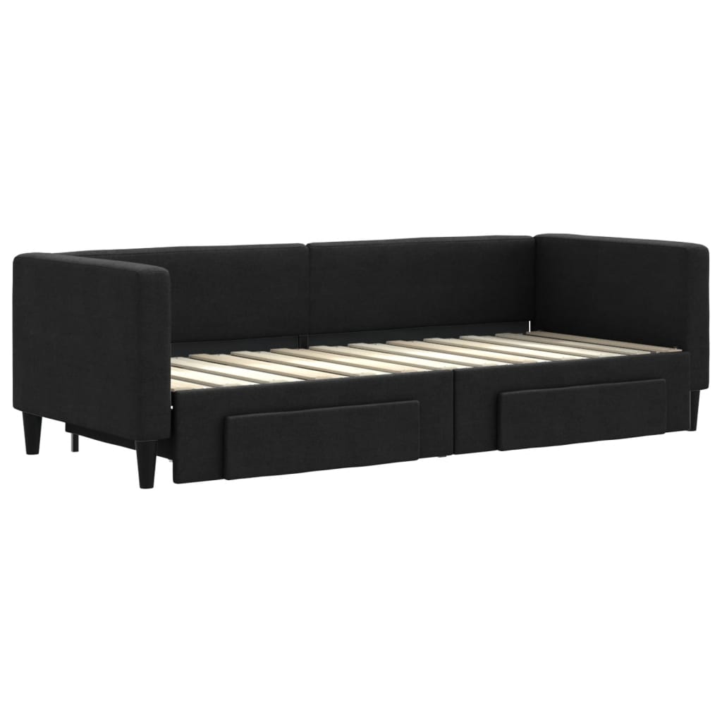 fekete kihúzható szövet heverő fiókokkal 80 x 200 cm