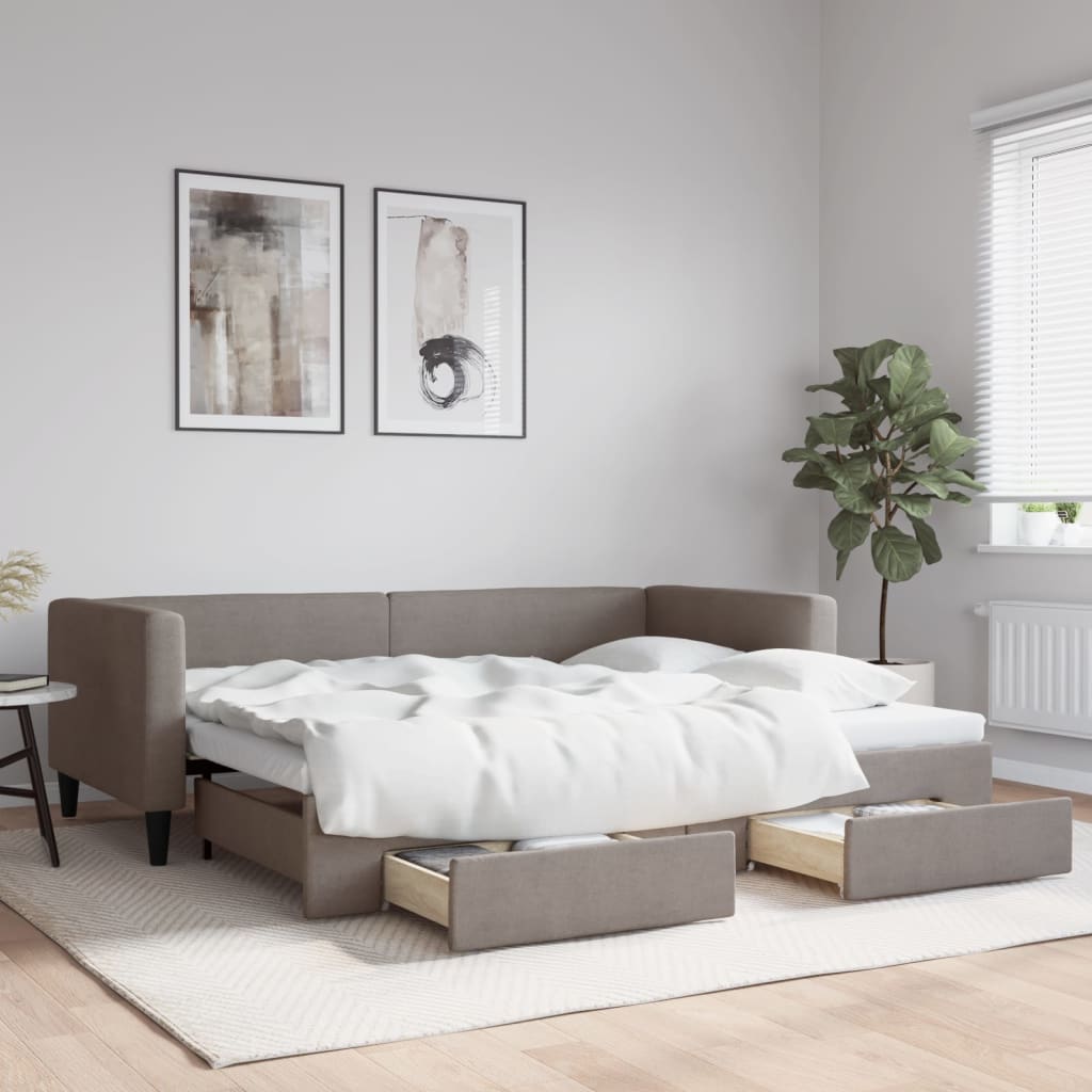 tópszínű kihúzható szövet heverő fiókokkal 90 x 200 cm