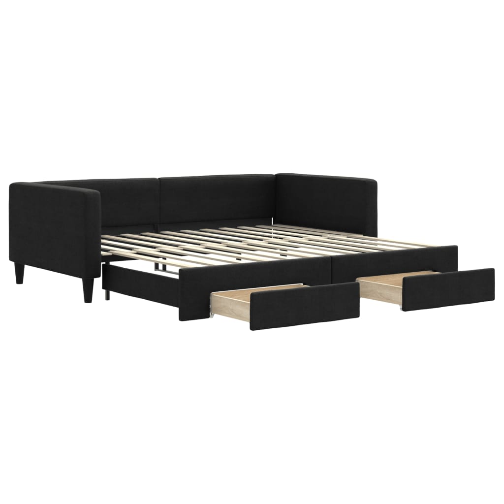 fekete kihúzható szövet heverő fiókokkal 100 x 200 cm