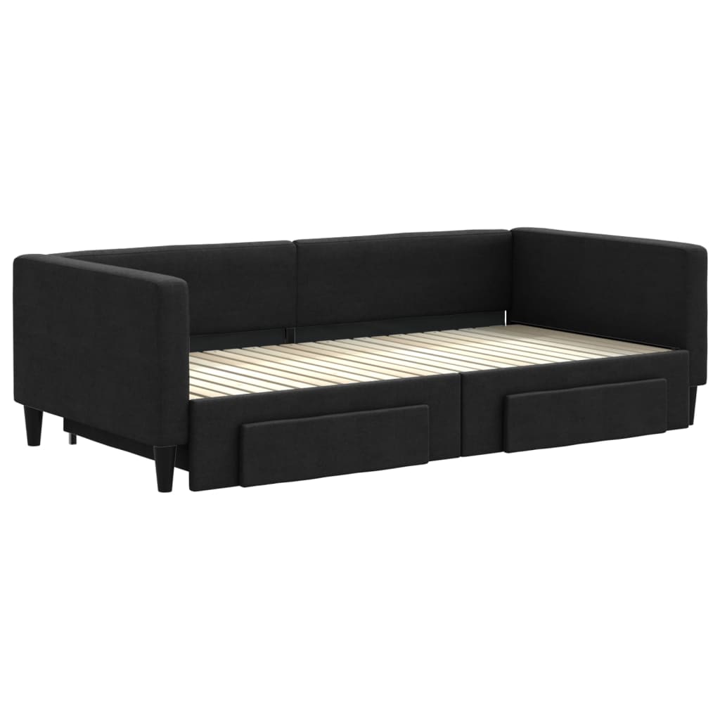 fekete kihúzható szövet heverő fiókokkal 100 x 200 cm