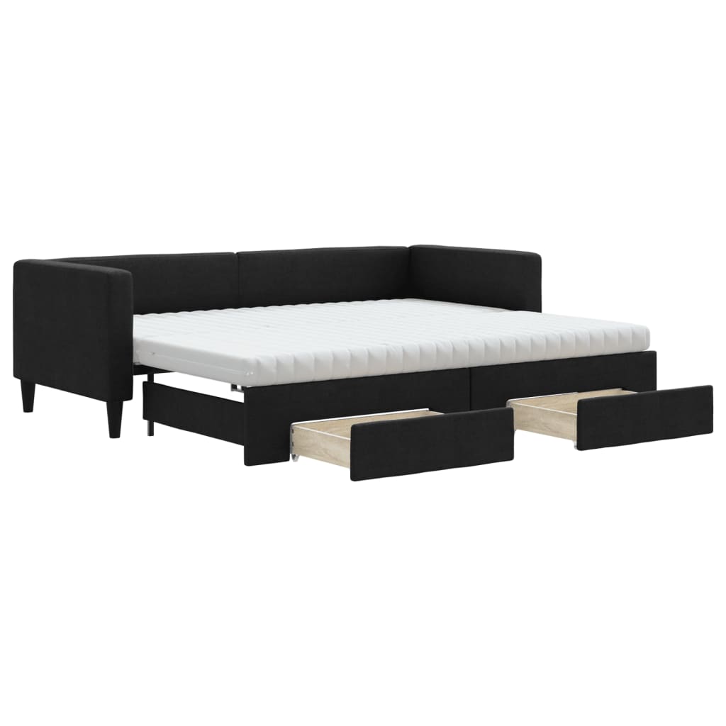fekete kihúzható szövet heverő fiókokkal 80 x 200 cm