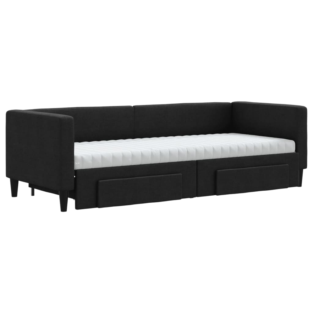 fekete kihúzható szövet heverő fiókokkal 80 x 200 cm