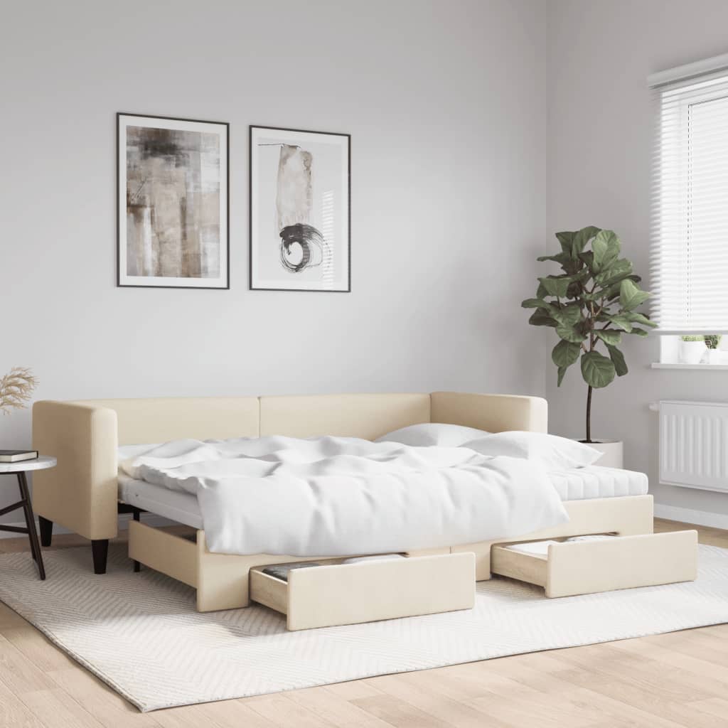 krémszínű kihúzható szövetheverő fiókokkal 80 x 200 cm