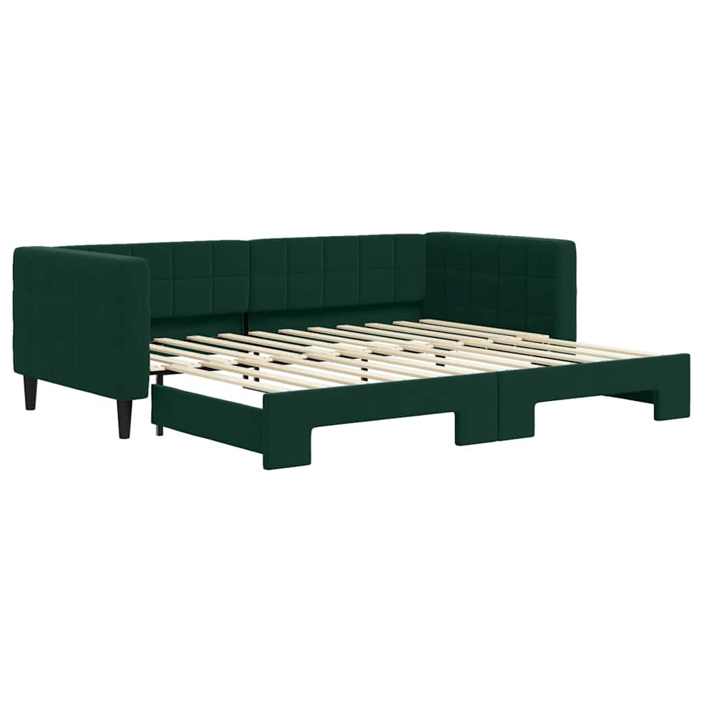 sötétzöld kihúzható bársony heverő 90 x 200 cm