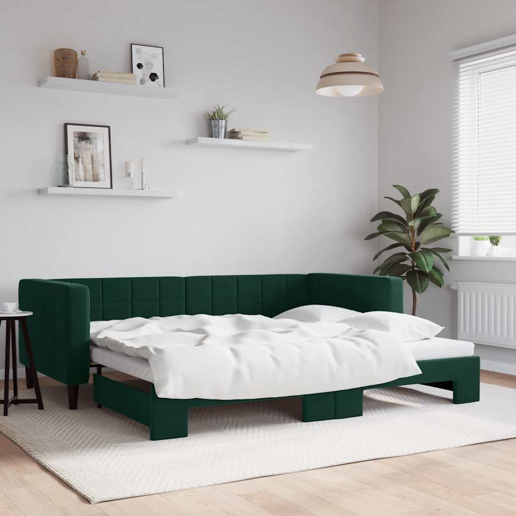 sötétzöld kihúzható bársony heverő 90 x 200 cm