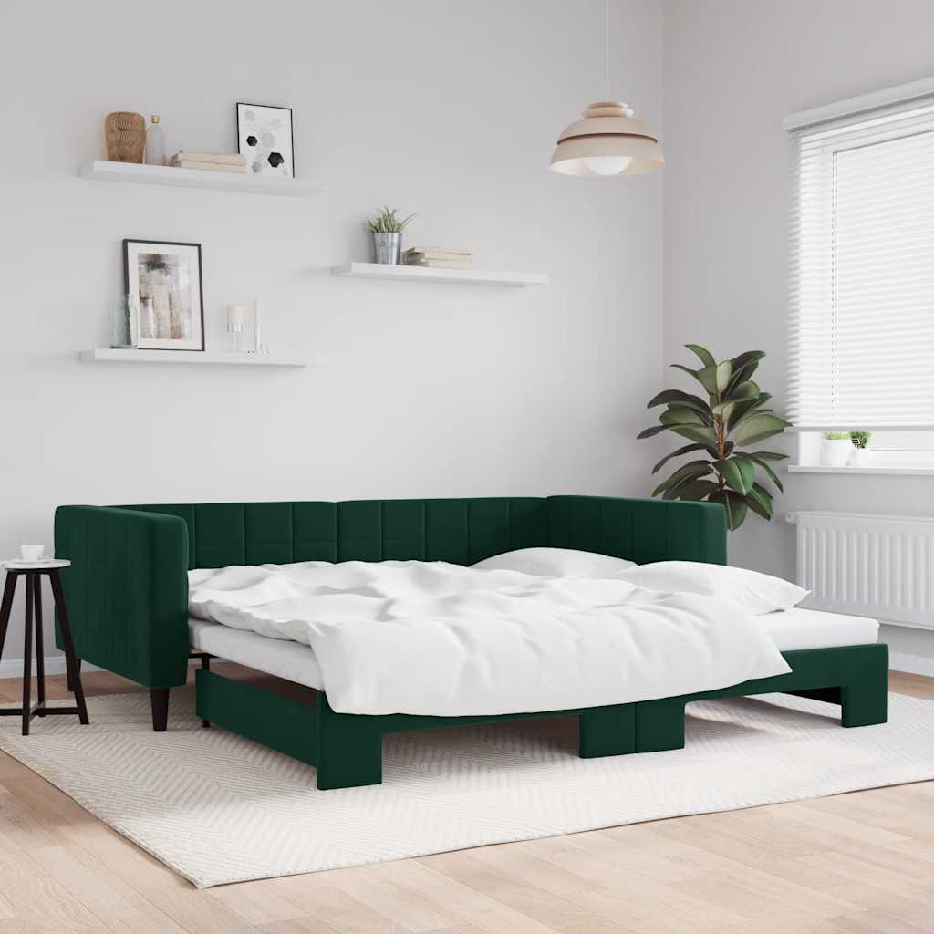 sötétzöld kihúzható bársonyheverő 100 x 200 cm