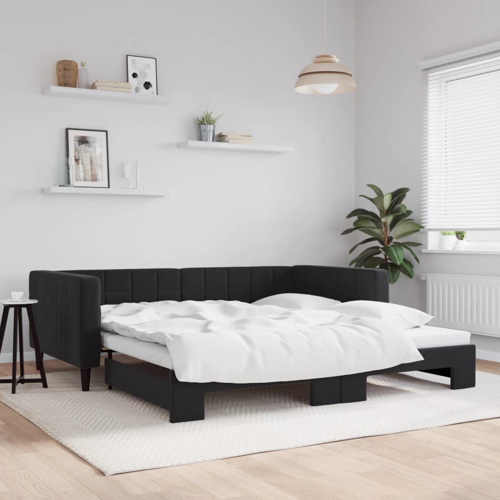 fekete kihúzható bársonyheverő 100 x 200 cm