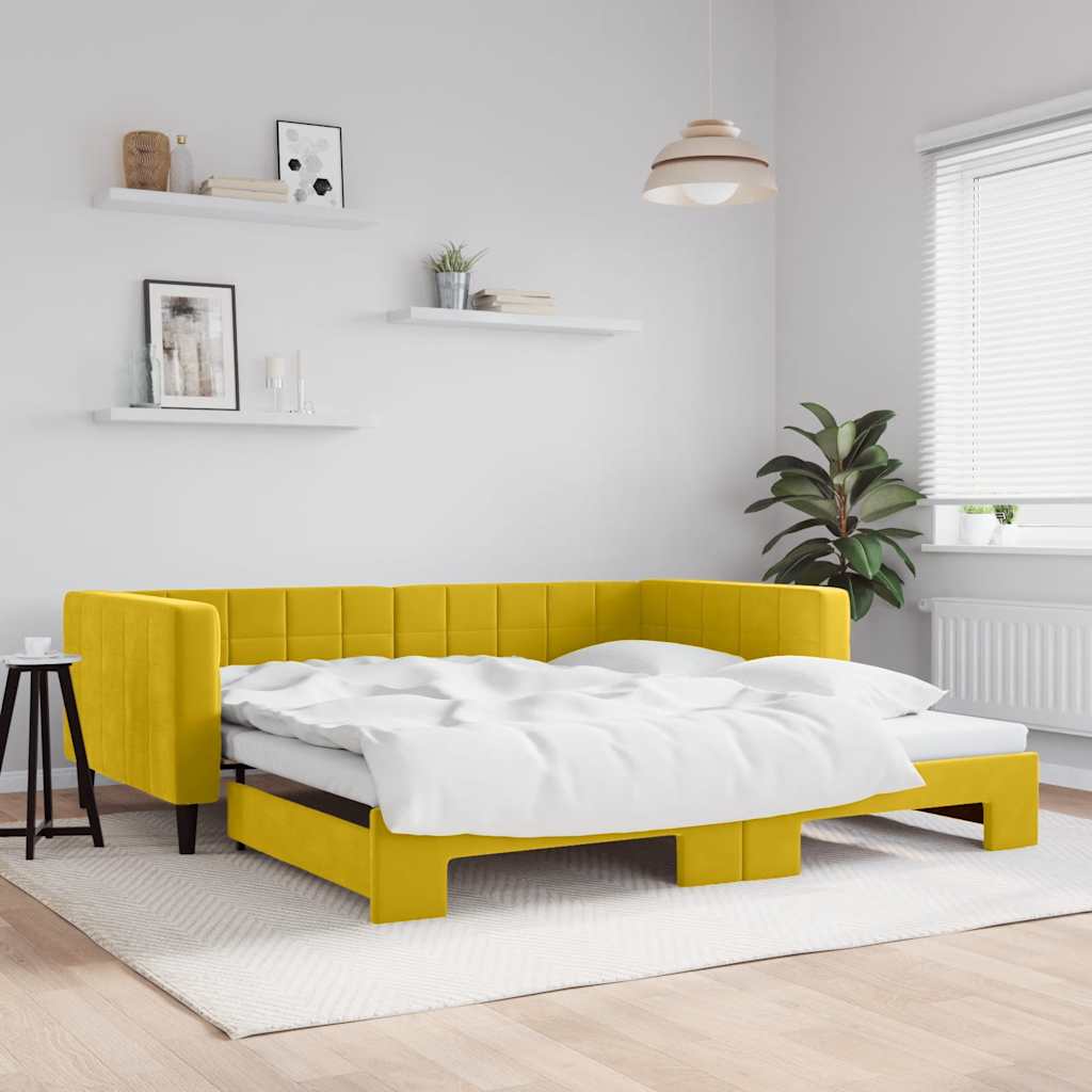 sárga kihúzható bársonyheverő 100 x 200 cm