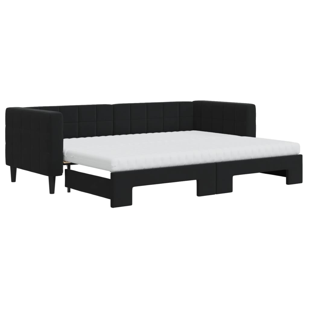 fekete kihúzható bársony heverő matraccal 80 x 200 cm