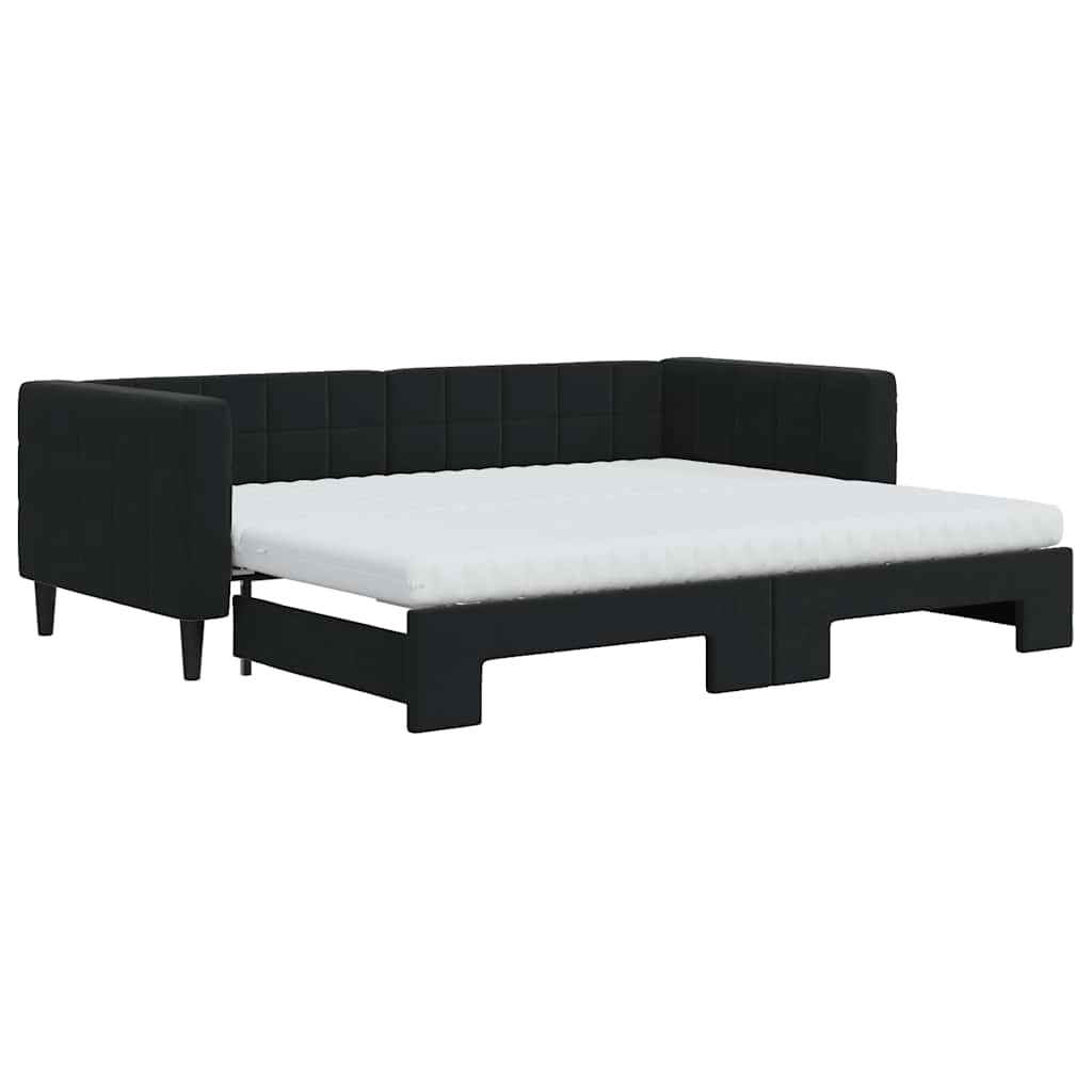 fekete kihúzható bársony heverő matraccal 90 x 200 cm