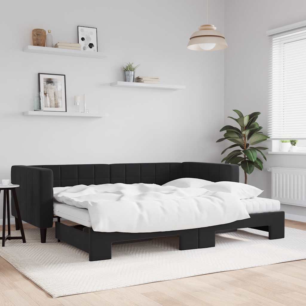 fekete kihúzható bársony heverő matraccal 90 x 200 cm