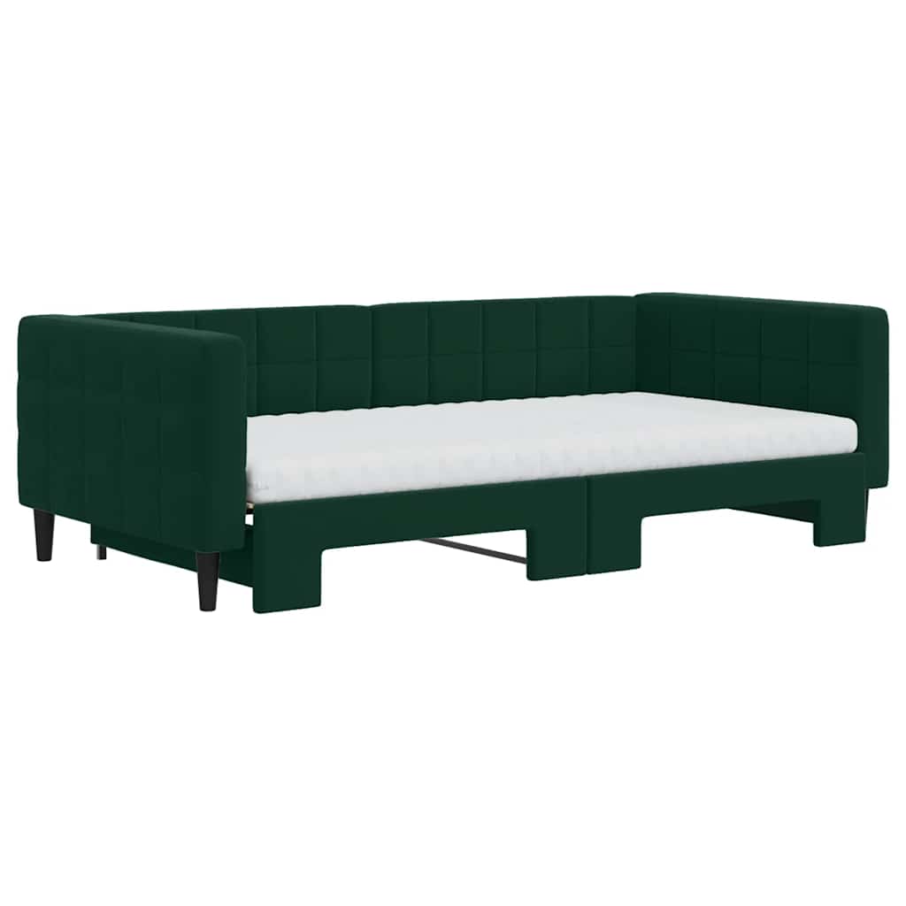 sötétzöld kihúzható bársony heverő matraccal 100 x 200 cm