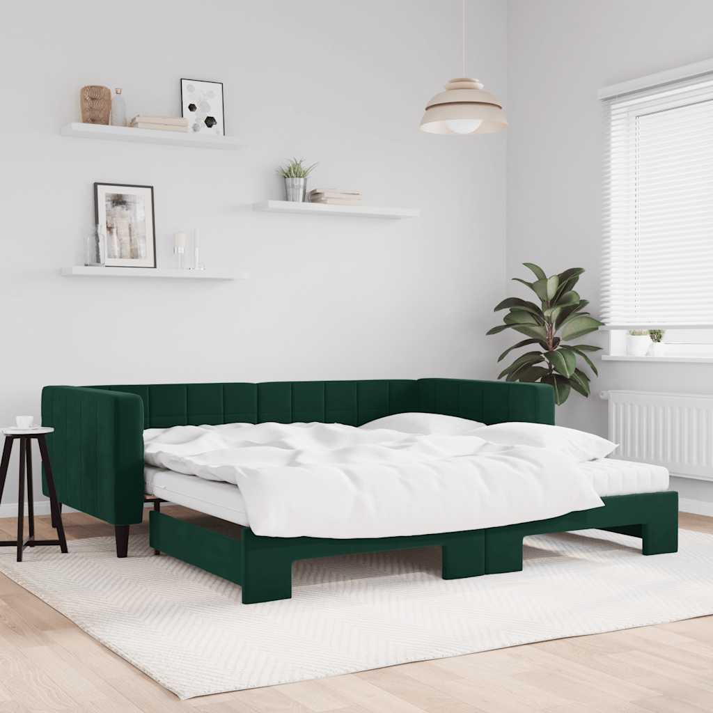sötétzöld kihúzható bársony heverő matraccal 100 x 200 cm