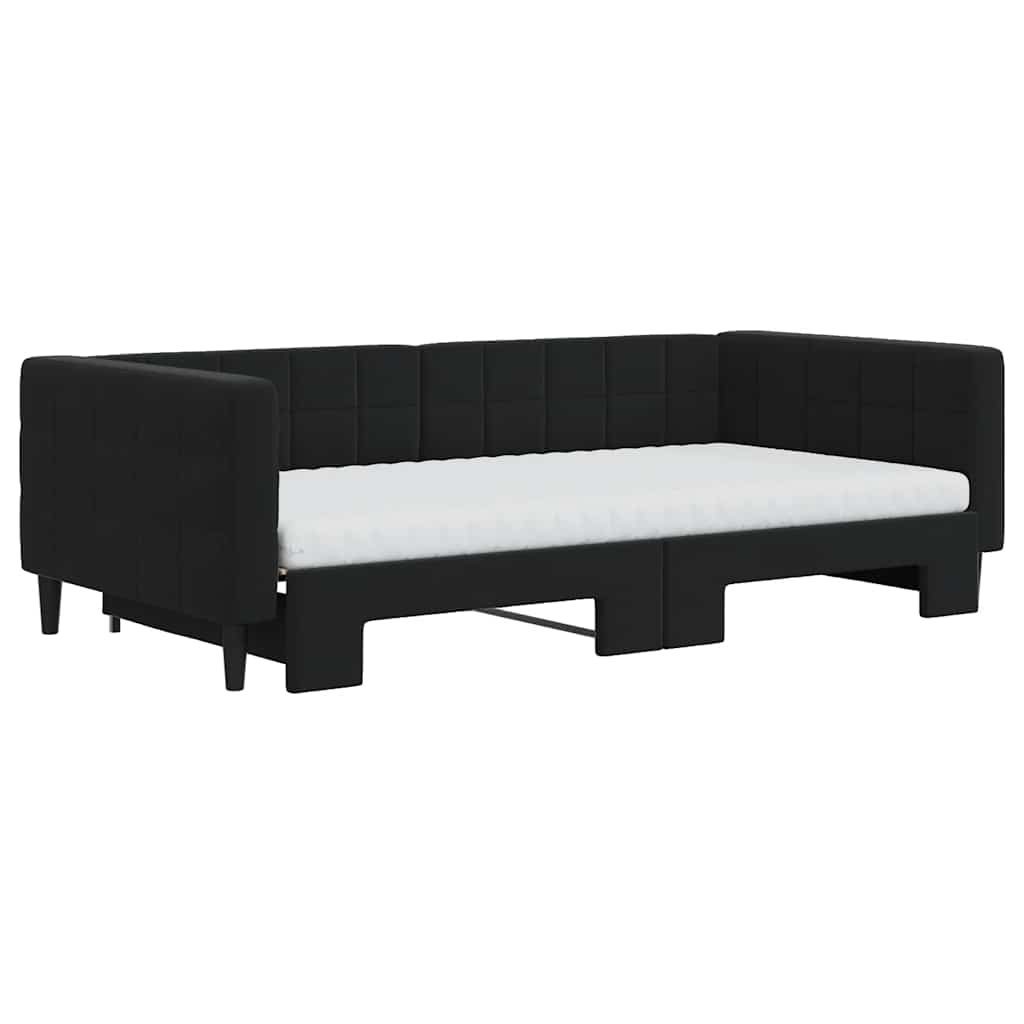 fekete kihúzható bársony heverő matraccal 100 x 200 cm