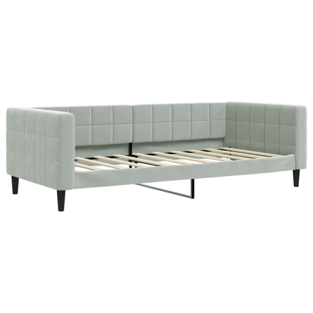 világosszürke kihúzható bársony heverő matraccal 90 x 190 cm