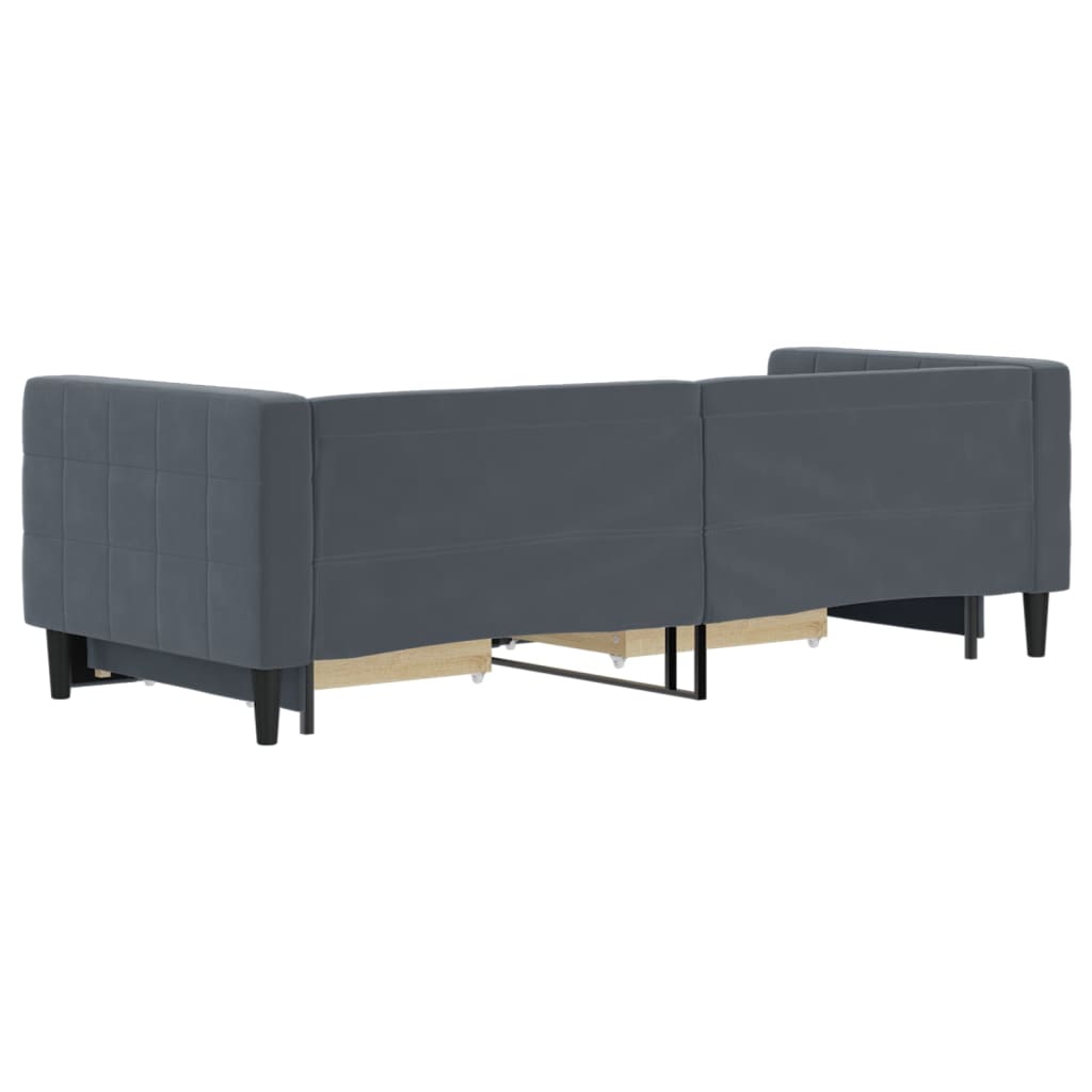 sötétszürke kihúzható bársony heverő fiókkal 80 x 200 cm