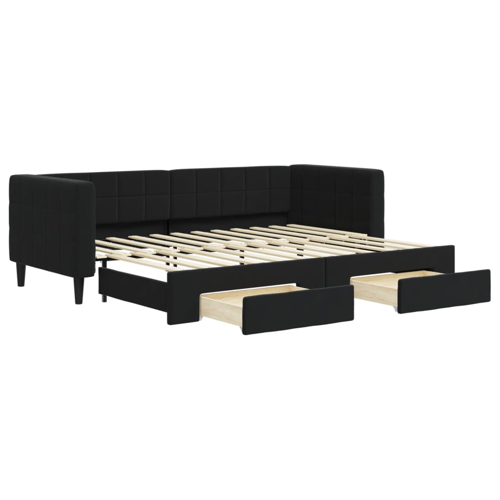 fekete kihúzható bársony heverő fiókkal 80 x 200 cm