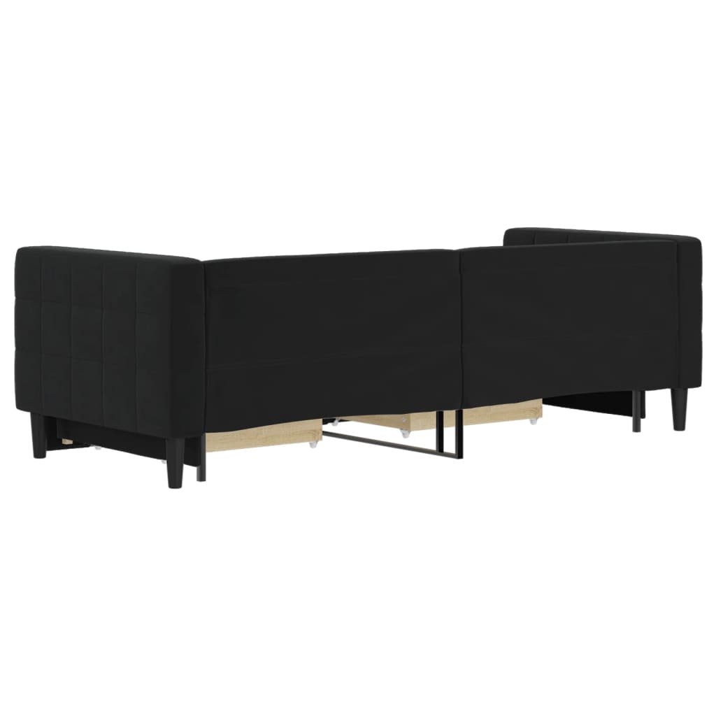 fekete kihúzható bársony heverő fiókkal 80 x 200 cm