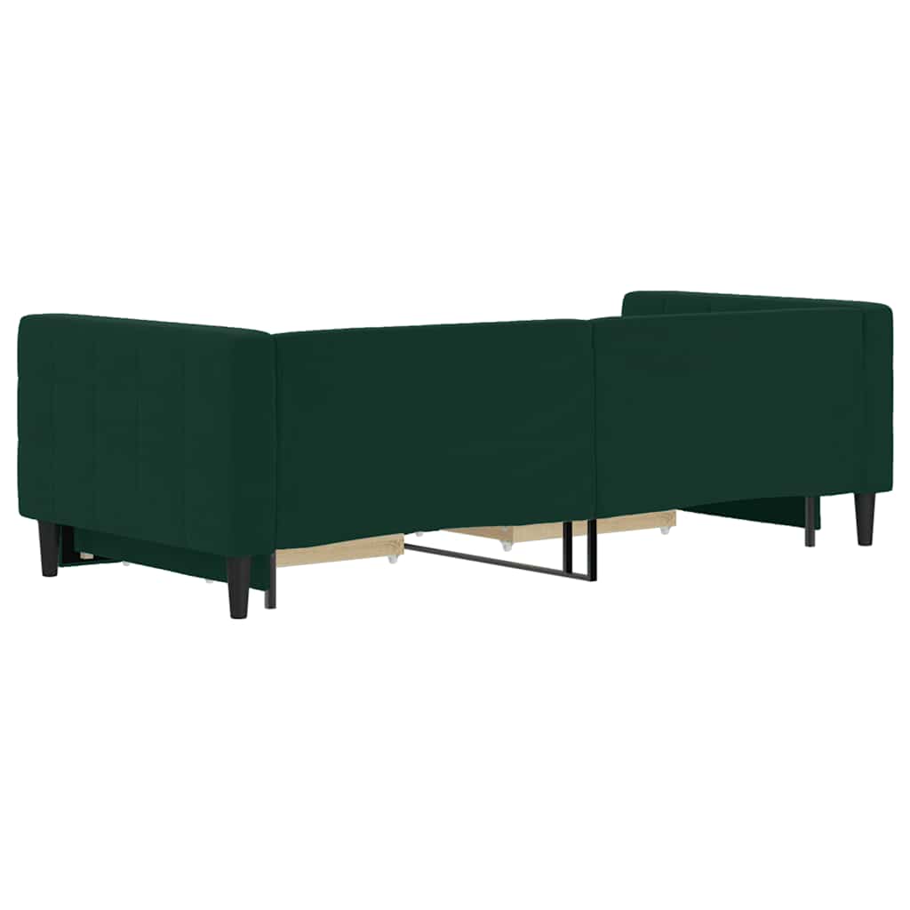 sötétzöld kihúzható bársony heverő fiókkal 90 x 200 cm