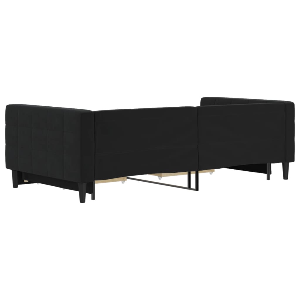 fekete kihúzható bársony heverő fiókkal 100 x 200 cm