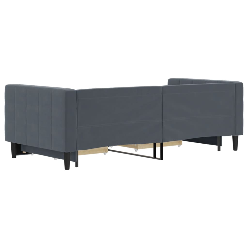 sötétszürke kihúzható bársony heverő fiókkal 90 x 190 cm