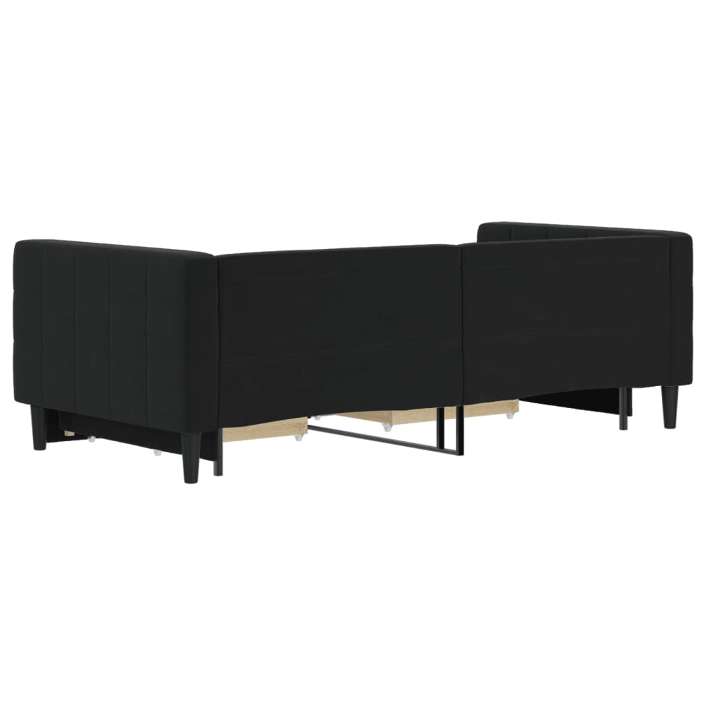 fekete kihúzható bársony heverő fiókkal 90 x 190 cm
