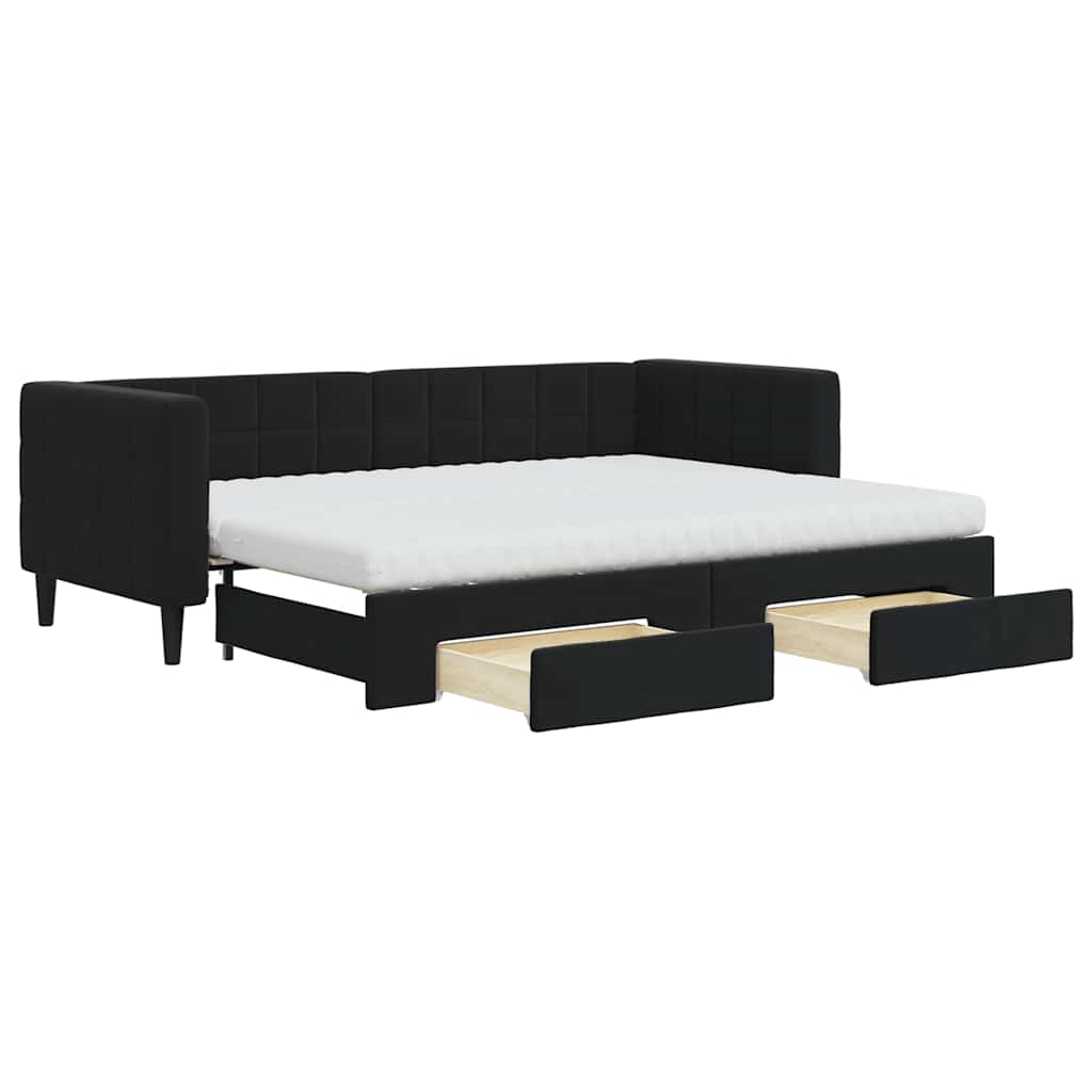 fekete kihúzható bársony heverő fiókkal 80 x 200 cm