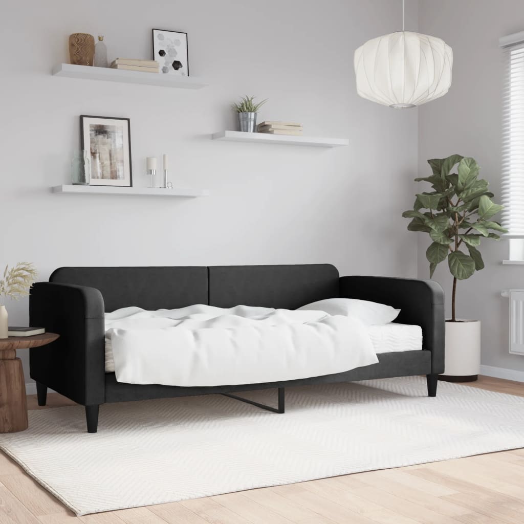 fekete szövet kanapéágy matraccal 90 x 200 cm