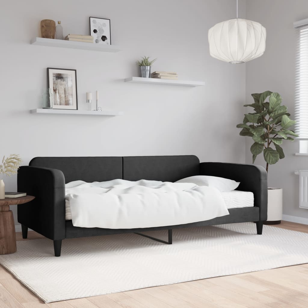 fekete szövet kanapéágy matraccal 100 x 200 cm
