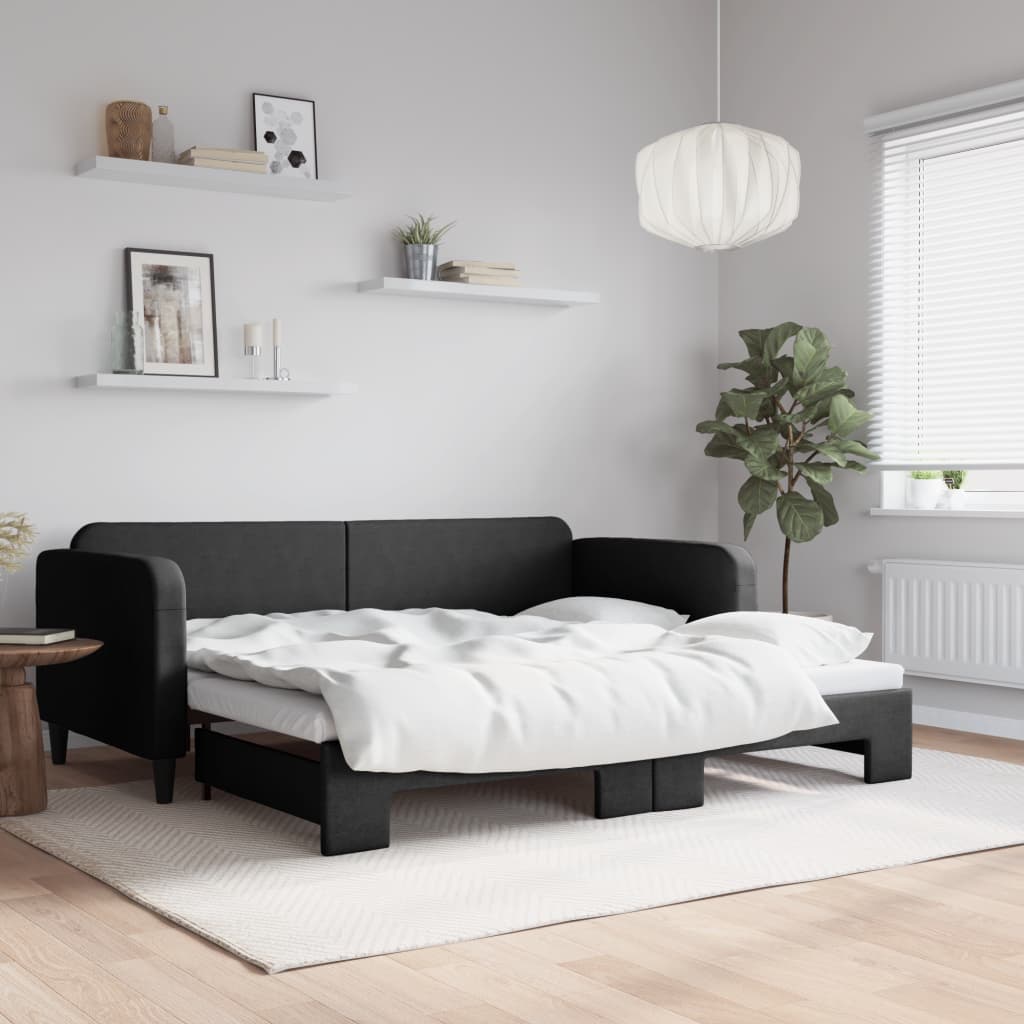 fekete kihúzható szövet heverő 90x200 cm