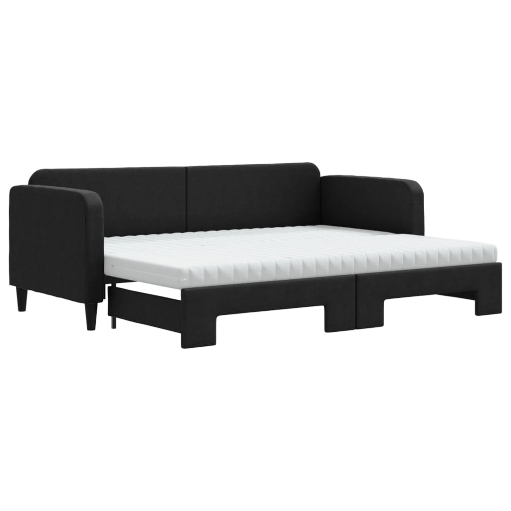 fekete kihúzható szövet heverő matracokkal 80 x 200 cm