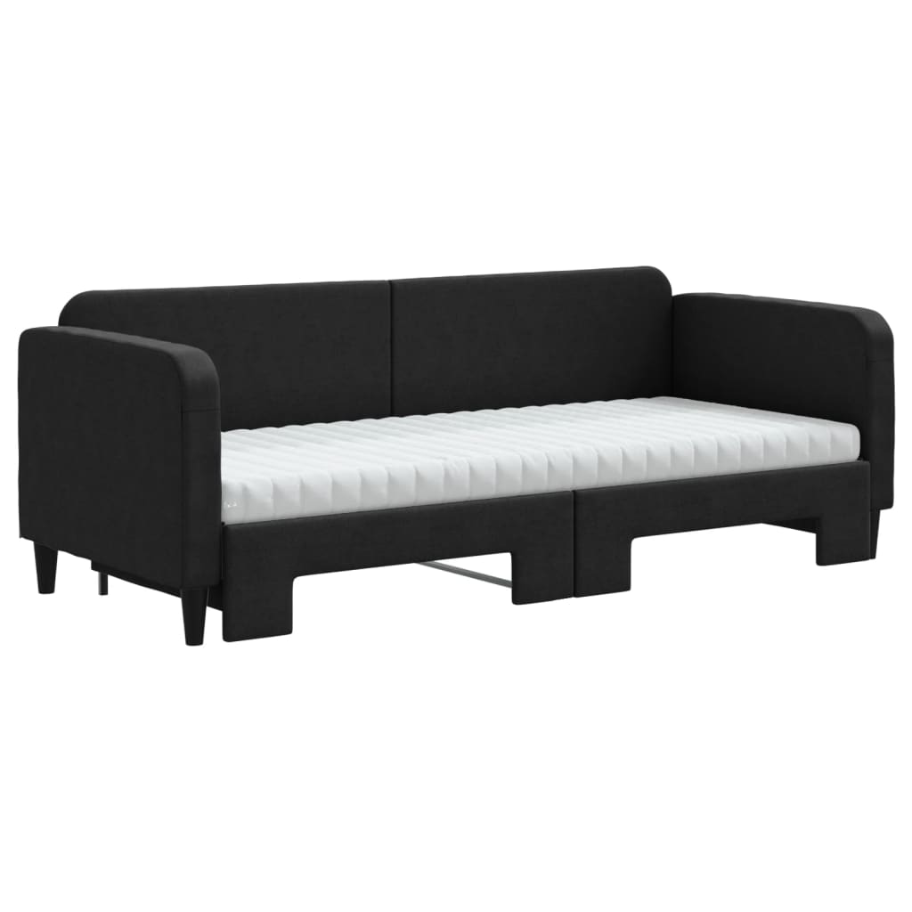 fekete kihúzható szövet heverő matracokkal 80 x 200 cm