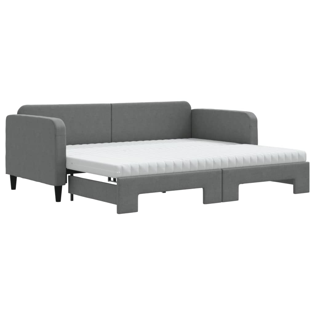 sötétszürke kihúzható szövet heverő matraccal 90 x 200 cm