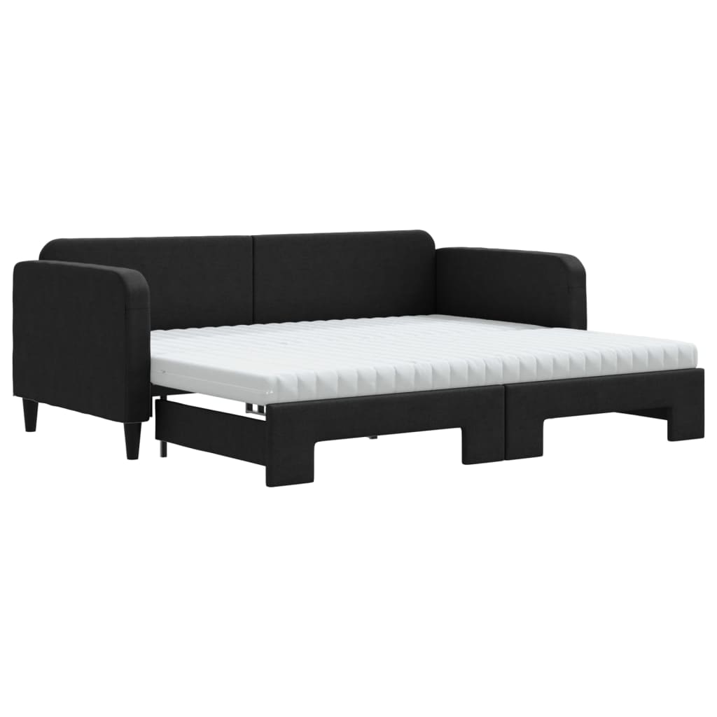 fekete kihúzható szövet heverő matracokkal 90 x 200 cm