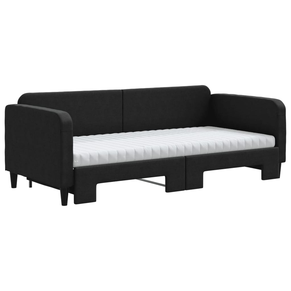 fekete kihúzható szövet heverő matracokkal 90 x 200 cm