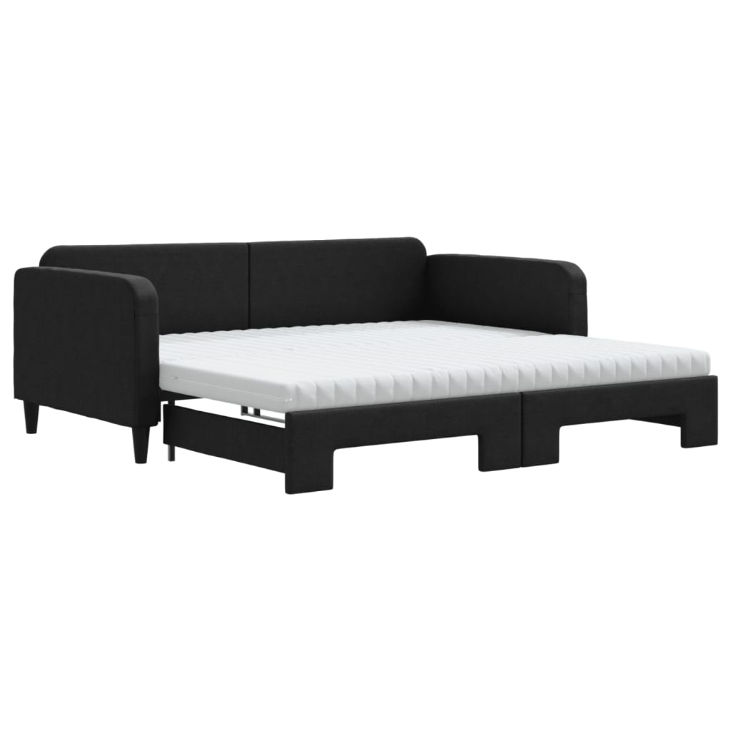 fekete kihúzható szövet heverő matracokkal 100 x 200 cm