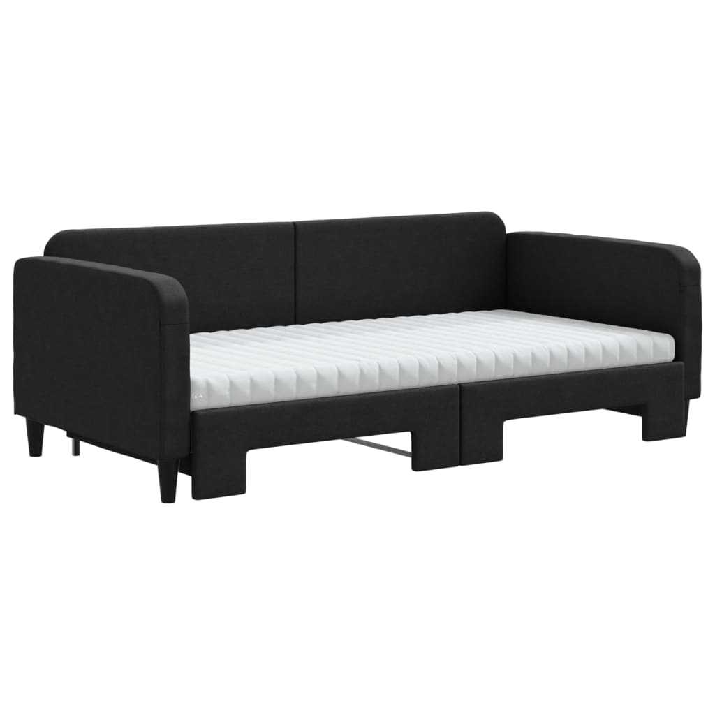 fekete kihúzható szövet heverő matracokkal 100 x 200 cm