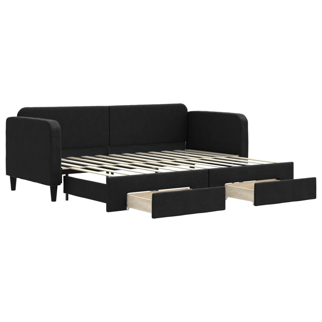 fekete kihúzható szövet heverő fiókokkal 80 x 200 cm