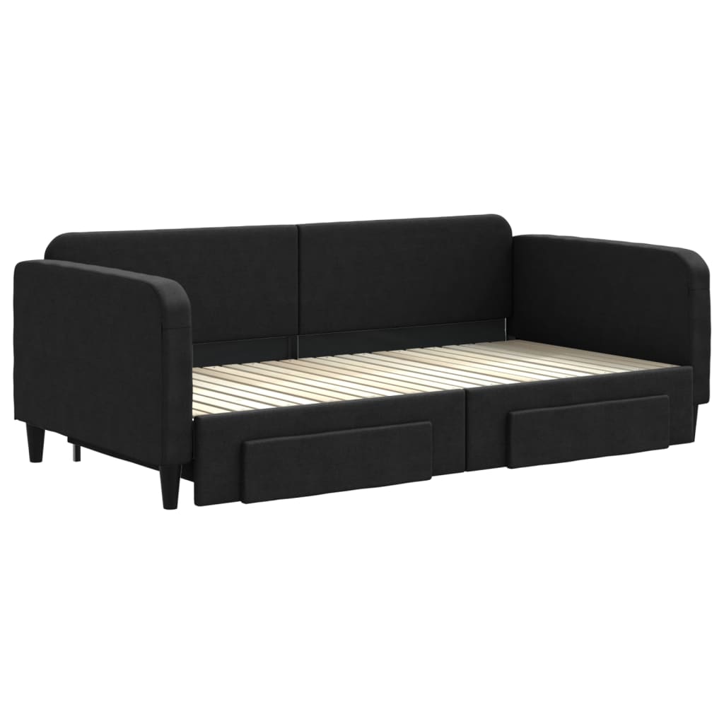 fekete kihúzható szövet heverő fiókokkal 100 x 200 cm