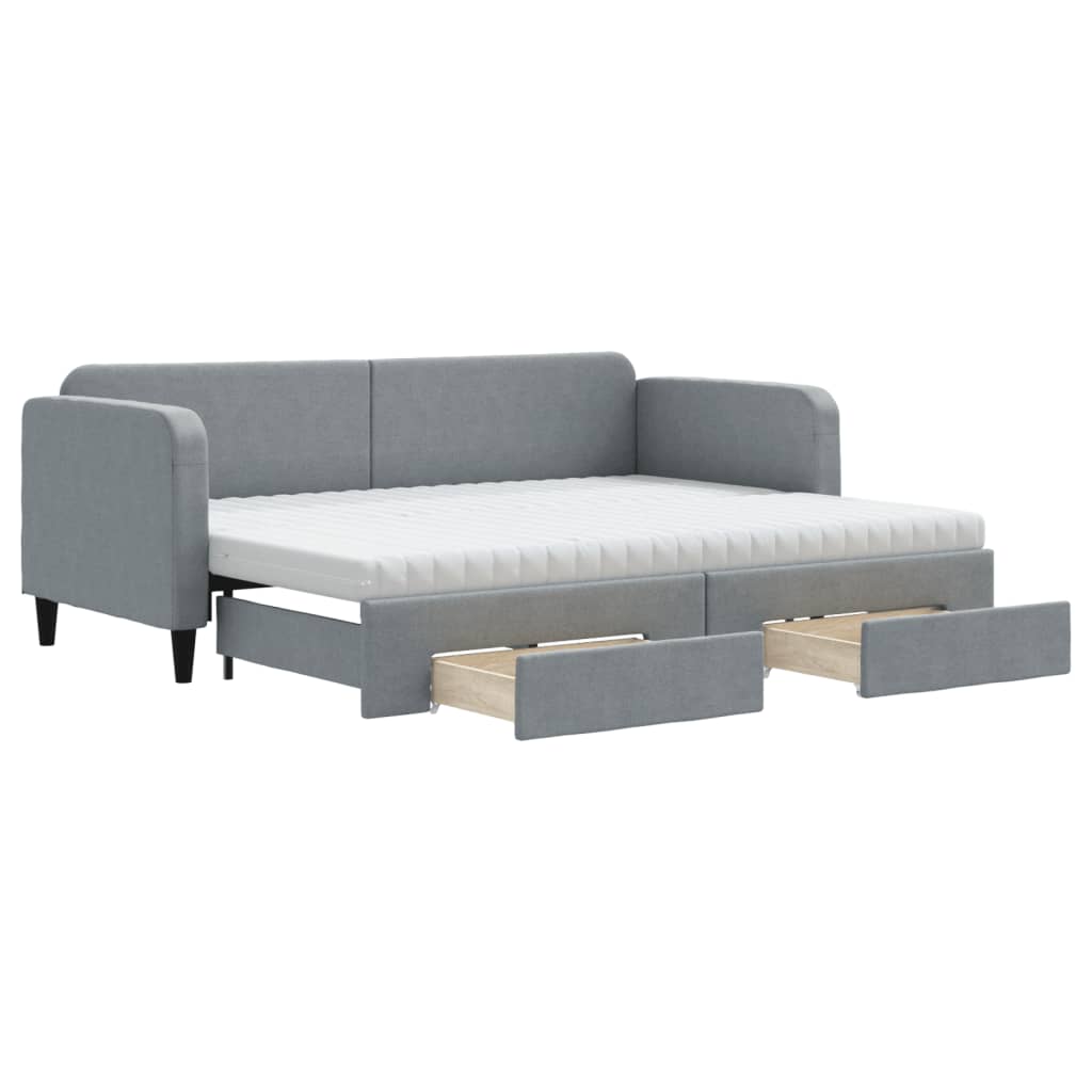 világosszürke kihúzható szövet heverő fiókokkal 80 x 200 cm