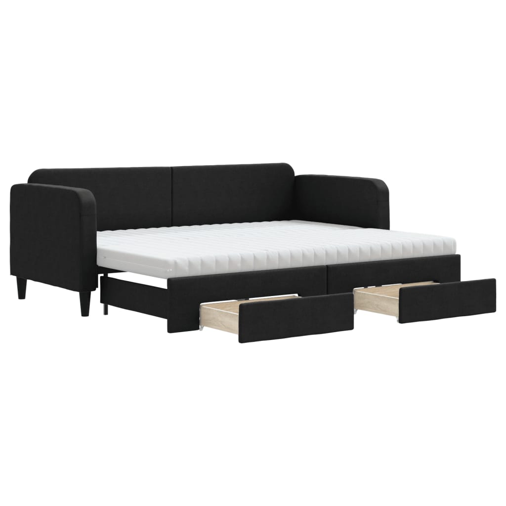 fekete kihúzható szövet heverő fiókokkal 80 x 200 cm