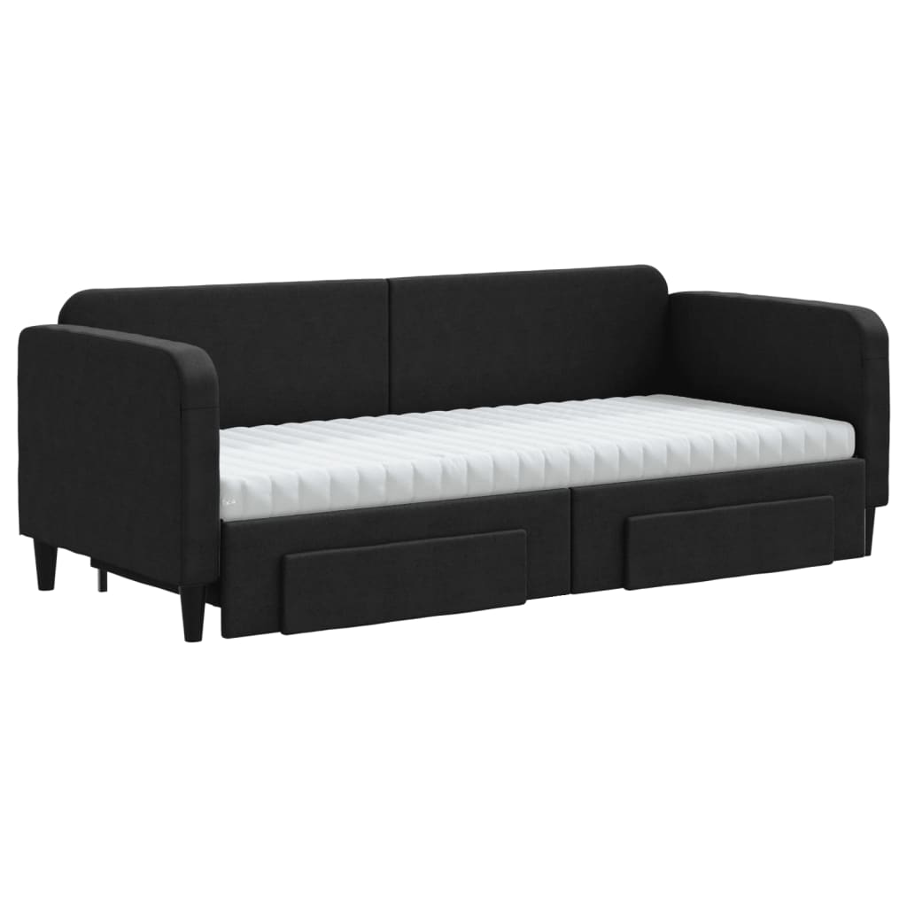 fekete kihúzható szövet heverő fiókokkal 80 x 200 cm